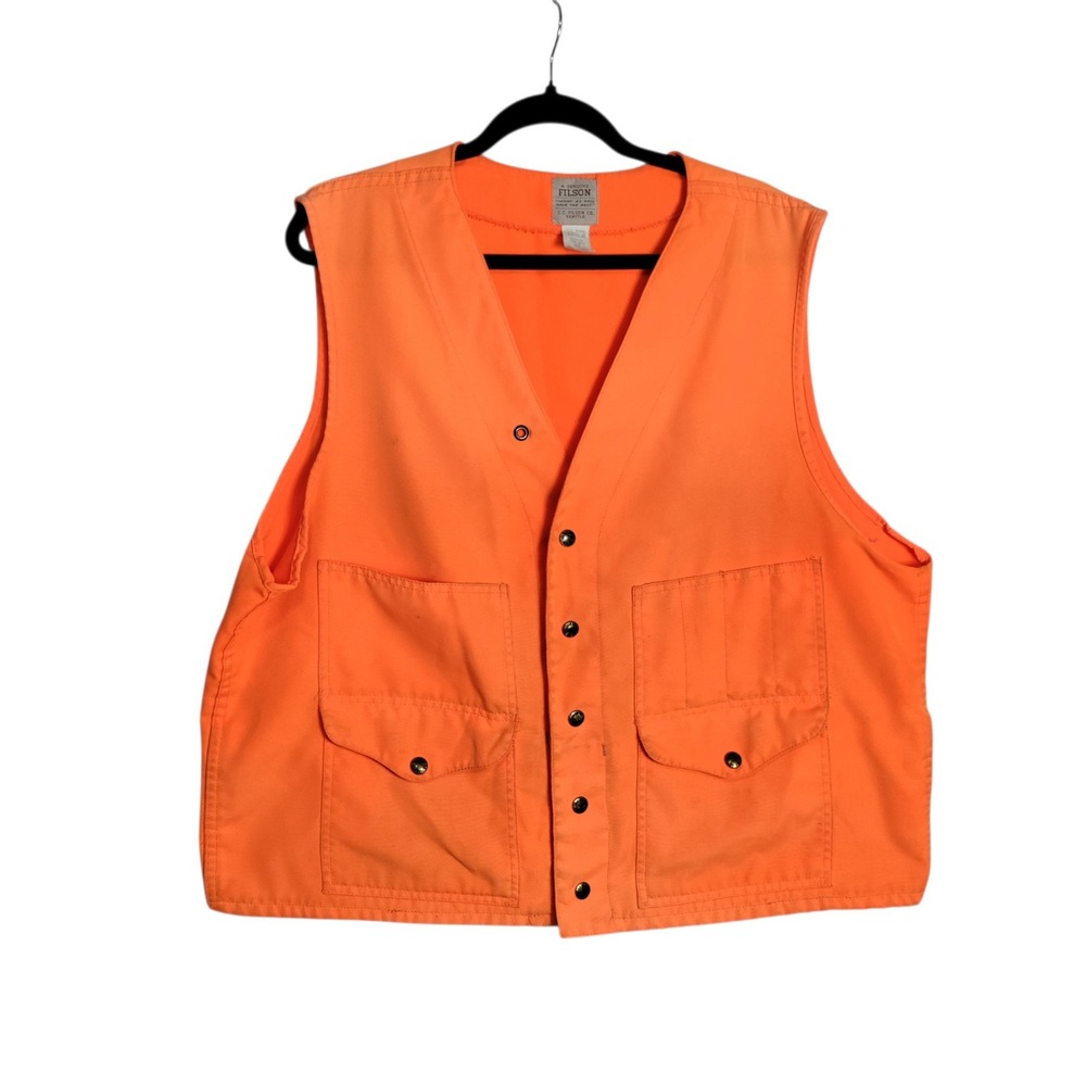 Filson Style 12 Blaze Orange Hunting Vest Men 48 Canvas Game Pocket USA Made